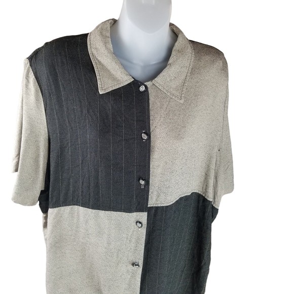 Vintage 80s Alfred Dunner Button Up Short Sleeve Shirt Top Women 22W Colorblock - Picture 12 of 15